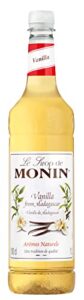MONIN Premium Vanilla Syrup 1L for Coffee and Cocktails. Vegan-Friendly