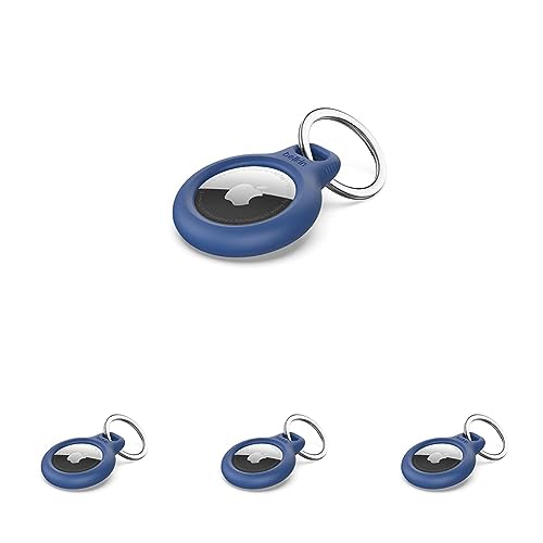 Belkin F8W973 AirTag Case with Key Ring (Secure Holder Protective Cover for Air Tag with Scratch Resistance Accessory) - Blue (Pack of 4)