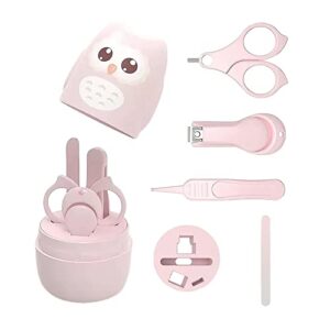PandaEar Baby Nail Manicure Pedicure Grooming Care Kit (4 Pack)| Clippers Scissors File Tweezers | Newborn Infant Toddler Kids|1 Months Plus (Pink)
