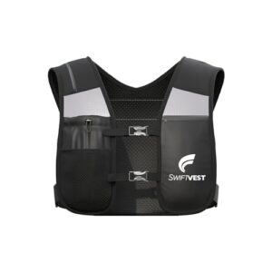 SWIFTVEST Running Phone Holder Vest | Waterproof Phone Pouch | Reflective Hydration Vest | Adjustable Waistband | Water Bottle Holder | Lightweight | 6 Pockets for Running Accessories - Men & Wome
