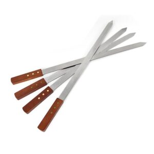ONE BEST DEAL 4 x Flat Kebab Skewers | Stainless Steel Heavy Duty Reusable Turkish BBQ Skewers with Wooden Handle Perfect for Kebab