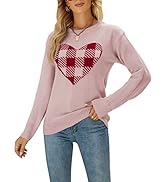 Women Causal Heart Jumpers Cable Knitted Crewneck Cute Pullover Sweater