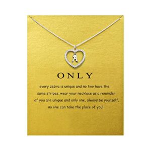 ZYAWP Heart Initial Necklace for Women Personalised Silver Necklace Letter A-Z Name Pendant a Necklaces CZ Jewelry Message Card Gifts for Girls