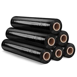 Stretch Pallet Plastic Shrink Wrap roll Black 400mm×300m 17mu(6Roll) Heavy Duty Strong Cling Film Water Moisture Proof Packaging for Industrial