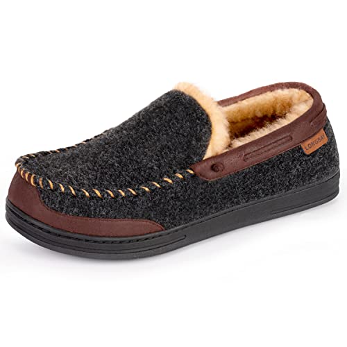 LongBay Men’s Moccasin Slippers Memory Foam Warm House Shoes Indoor Outdoor Rubber Sole
