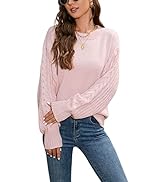 Womens Jumpers Oversized Loose Fit Casual Puff Lantern Sleeve Sweatershirts Chunky Cable ...