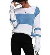 Women Color Block Knitted Jumper Loose Long Sleeve Pullover Sweater