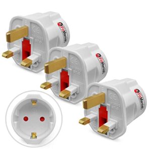 FitMania European to UK Plug Adaptor Pack of 3 - EU to UK Plug Adapter for Travel - 2 Pin to 3 Pin Adapter Plug UK Compatible with France