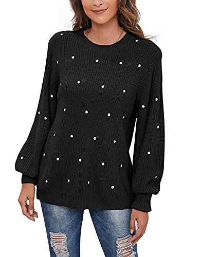 shermie Womens Jumpers Loose Lantern Sleeve Dot Embroidery Knitted Sweate