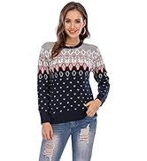 Women Reindeer Christmas Jumper Ladies Snowy Long Sleeve Round Neck Knit Pullover Sweater...