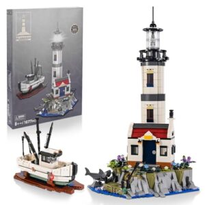 IKUPER Ideas Lighthouse Building Toy & Fishing Boat with Mooring Rack