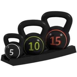 SPORTNOW Set 3 Kettlebell Set Weights with Storage Stand for Home Gym Weight Lifting Training
