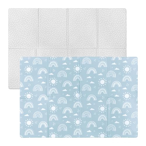 FOLDiMATS Premium Double Sided Baby Mat - Rainbow & Confetti Design - Large Luxurious Foldable Play mat for Babies & Kids - Non Toxic Waterproof Wipeable Memory Foam 130x190cm with Portable Carry Case