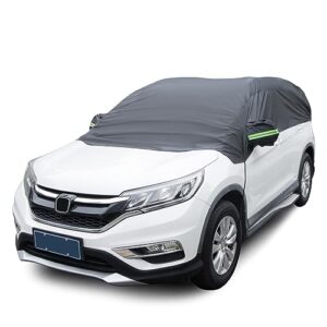 Half Car Cover Waterproof Ninonly Universal Car Top Cover Breathable All Weather Protection Auto Half Car Covers for Outdoor Sun Rain Dust UV Protector for Windshield Black(for SUVs Up to 4.5-5.5M)