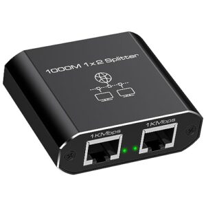 VEDINDUST Ethernet Splitter 1 to 2 1000Mbps Ethernet Switch 2 Port Gigabit Network Switch Network Splitter with Type-C Power Cord for Computer