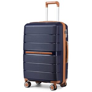 British Traveller 24" Medium Suitcase Lightweight Polypropylene Hard Shell Luggage Hold Check in Suitcase with 4 Wheels and Built-in TSA Lock(Navy