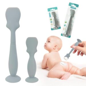 2Pack Silicone Nappy Cream Spatula Soft Diaper Cream Applicator with Suction Base Stand Reusable Diaper Rash Cream Brush for Newborn Baby(Gray)