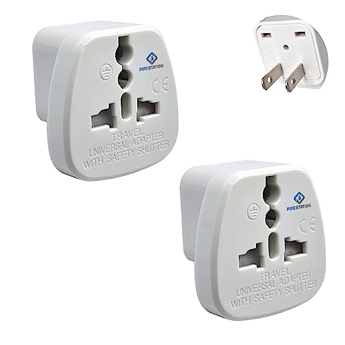 Pipestation UK to US Travel Adapter – 2 Pack | UK to USA Plug Adaptor | UK 3 pin to American 2 Flat Pin | Universal America Converter for Canada China Japan Bahamas Thailand | Type G to Type A B