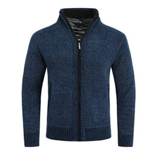 Allthemen Mens Knitted Cardigan Thick Sweater Full Zip Wool Stand Collar Cardigans Coat Fleece Lined Long Sleeve Cardiga
