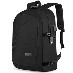Large 17.3 Inch Travel Laptop Backpack Water Resistant Anti-Theft Computer Work Bag with USB Charging Port Lock Big Business School Rucksack for Men and Women - Black