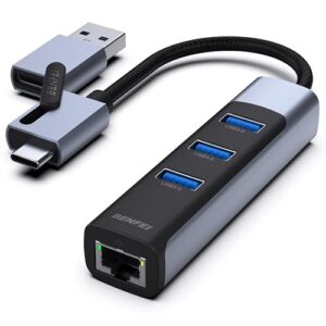 BENFEI 2in1 USB-C/USB 3.0 to Ethernet Adapter with 3*USB 3.0 Ports Compatible for iPhone 15 series