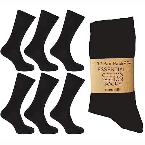 SMG® Mens 12 Pair Pack Cotton Casual Smart Design Argyle Contrast Heel Thin Stripe Socks (6-11)