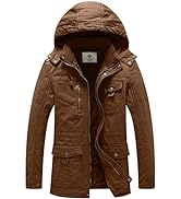 WenVen Men's Winter Casual Fleece Coat Classic Cotton Outdoor Jacket Faux Fur Trimmed Hood Coats ...