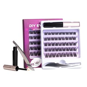 Individual Lashes Cluster Lashes D Curl 45 Clusters DIY False Eyelashes Individual Reusable Soft Natural Easy Fan Russian Lashes Eyelash Extensions Clear Glue Individual Lashes 10-16mm