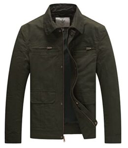 WenVen Men's Lapel Jacket Casual Cotton Coat Outdoor Windproof Jackets Classic Harrington Jacket Full-Zip Jacket Lightweight Outdoor Jacke