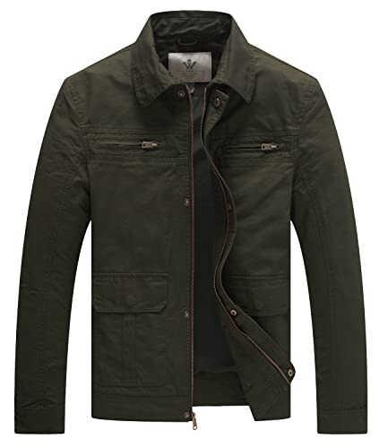 WenVen Men's Lapel Jacket Casual Cotton Coat Outdoor Windproof Jackets Classic Harrington Jacket Full-Zip Jacket Lightweight Outdoor Jacke