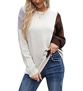 Women Color Block Knitted Jumper Loose Long Sleeve Pullover Sweater