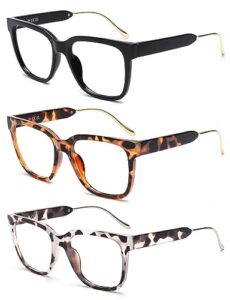 JM 3 Pack Classic Square Reading Glasses for Women Men