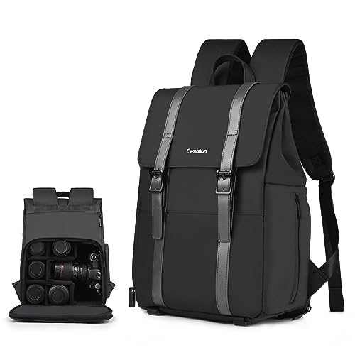 Cwatcun Camera Backpack Bag Professional for SLR DSLR Mirrorless Camera Waterproof Camera Case Compatible with Sony Canon Nikon Camera and Lens Tripod Accessories(Large)