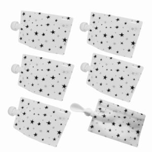 ZYAN Reusable Baby Food Pouch with Spoon Tip (Pack of 6 Pouches + 1 Spoon tip) - 200 ml. Refillable Squeeze Pouch Pack