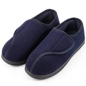 LongBay Men's Diabetic Wide Fit Memory Foam Slippers Comfy Warm Plush Fleece Arthritis Edema Swollen House