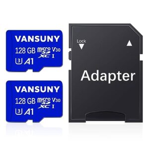Vansuny 2Pack 128GB Micro SD Card 128GB MicroSDXC Memory Card with A1 U3 Class10 V30 4K Video Recording TF Card (2 Micro SD Cards + 1 SD Adapter)