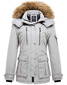 Wantdo Women's Winter Faux Fur Hood Coat Warm Outdoor Windproof Jacket Cotton Padded Coats Classic Ladies Parka Outerwea