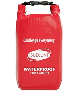 ISUDJUNT 116pcs Waterproof Fishing First Aid Kit Roll Top Boat Safety Kit with Waterproof Contents Travel Emergency Kit for Kayaking Boating Swimming Camping Rafting Beach Red