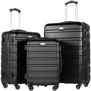 COOLIFE Suitcase Trolley Carry On Hand Cabin Luggage Hard Shell Travel Bag Lightweight with TSA Lock and 2 Year Warranty Durable 4 Spinner Wheels (Moon Night Black