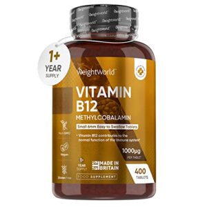 Vitamin B12 Tablets High Strength – 1000mcg Vegan Supplement – 400 Pure Methylcobalamin Tablets (1+ Year Supply) – Tiredness and Fatigue Immunity Supplements – GMP Approved – Made in UK