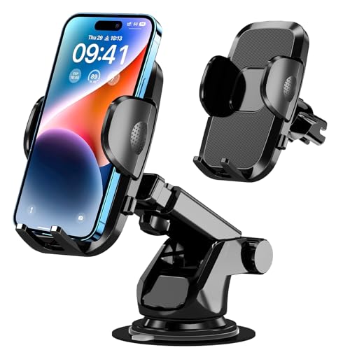 Besank Car Phone Holder [2023 Military-Grade Suction & Clip] 3 in 1 Phone Mount Car Dashboard/Windscreen/Air Vent Compatible with All Smartphones