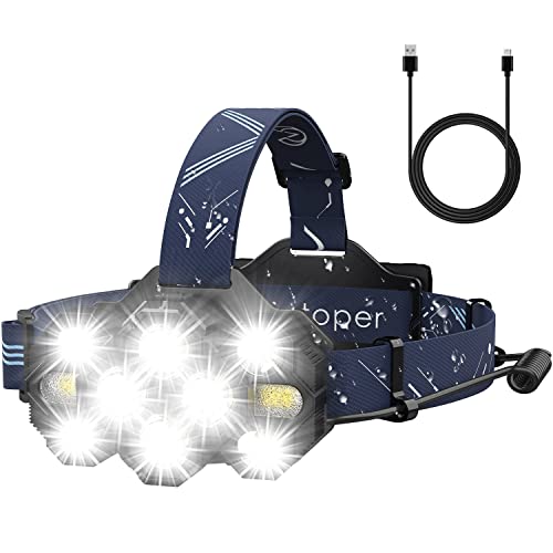 Victoper Head Torch Rechargeable - 22000 Lumens Head Torch LED Super Bright Rechargeable Headlamp 10 LEDs 10 Modes Waterproof Hands Free Flashlight for Camping Fishing Cycling Hiking Type-C Blue            [Energy Class A+++]