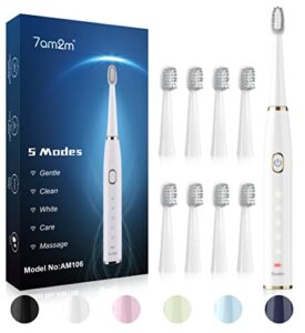 7am2m Sonic Electric Toothbrush for Adults and Kids- High Power Rechargeable Toothbrushes with 8 Brush Heads