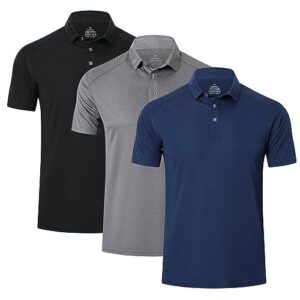 HUAKANG 3Pack Men's Breathable Golf Polo Shirt Workout Polo Shirts Short Sleeve Sports Gym Tee Top Quick-Dry Polo Shi
