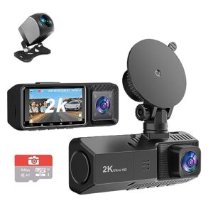 3 Channel Dash Cam Front and Rear Inside Dash Camera for Cars 2K+1080P+1080P