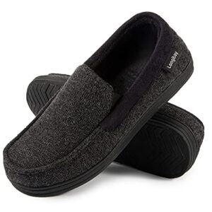 LongBay Men's Memory Foam Moccasin Slippers Plush Fleece House Slipper in Indoor Outdoor Shoes