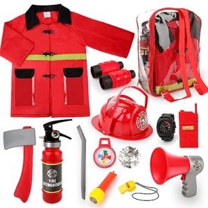 deAO Washable Fireman Costume Set with 13 Fire Fighter Toy Accessories