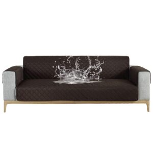 Carvapet Sofa Cover Waterproof Sofa Slipcover Water Resistant Chair Loveseat Settee Sofa Couch Furniture Cover Protector with Adjustable Elastic Straps for Dogs Cats (Black Coffee