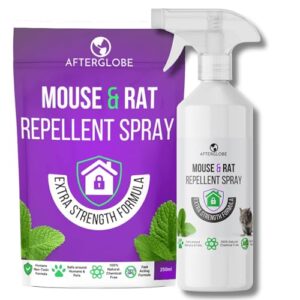 Afterglobe Mice Repellent Spray - Peppermint Oil Mouse and Rat Deterrent - Get Rid of Mice & Rodents Fast Non-Toxic and Safe Around Dogs Not Poison Rodent Repellent 250ml
