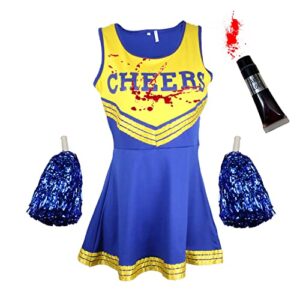 Cherry-on-Top Zombie Cheerleader Outfit Costume for Women and Adult Ladies with Tube of Blood to Splatter as You Wish